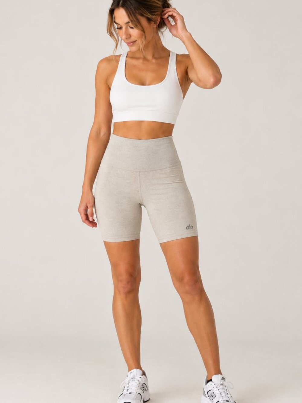 Alo Yoga Airbrush High Waist Biker Shorts Oatmeal Heather S